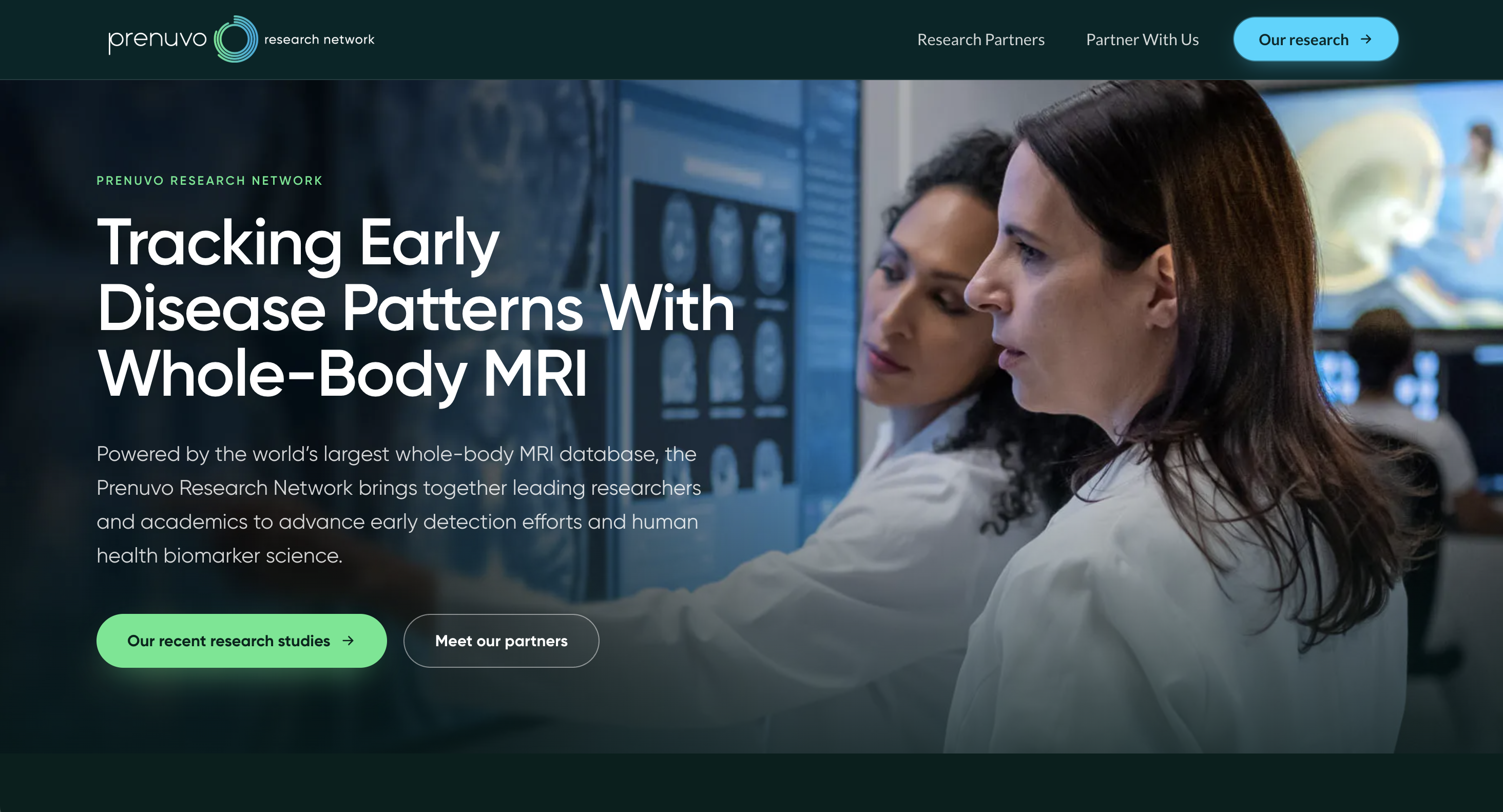 Prenuvo Research Network website homepage